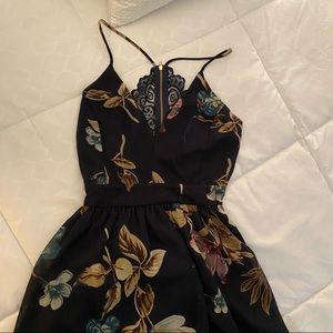 Navy floral print maxi dress with lace back